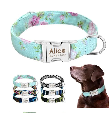 Personalized Nylon Dog Collar with Custom Name Engraving & Durable Metal Buckle