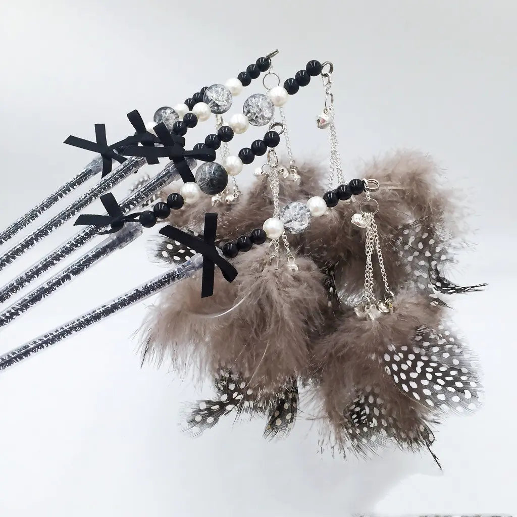 Cat Feather Teaser Wand – Interactive Feather Toy with Beads and Bell