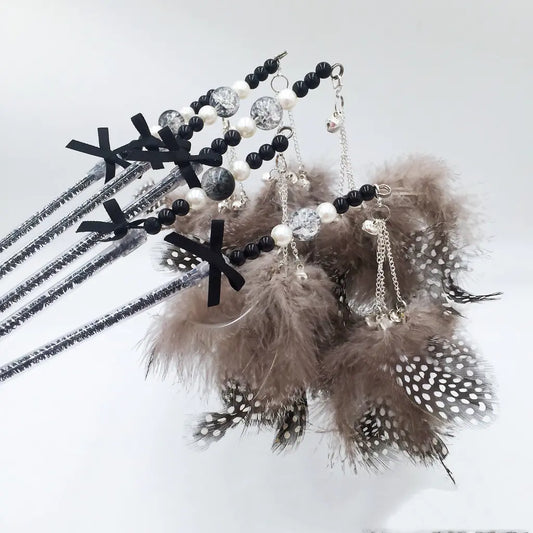 Cat Feather Teaser Wand – Interactive Feather Toy with Beads and Bell