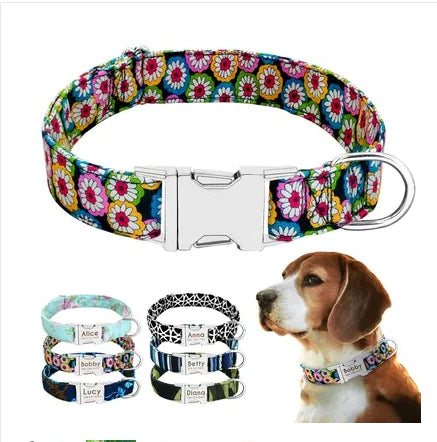 Personalized Nylon Dog Collar with Custom Name Engraving & Durable Metal Buckle