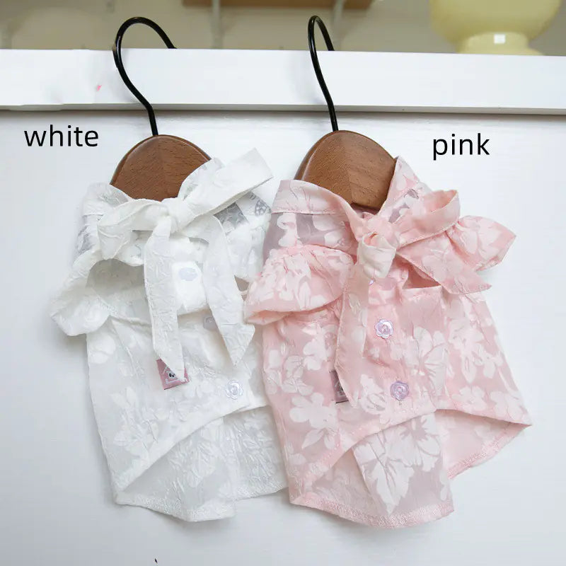 Elegant Tie Bow Collar Dress for Cats – Chic Pet Outfit in Pink or White