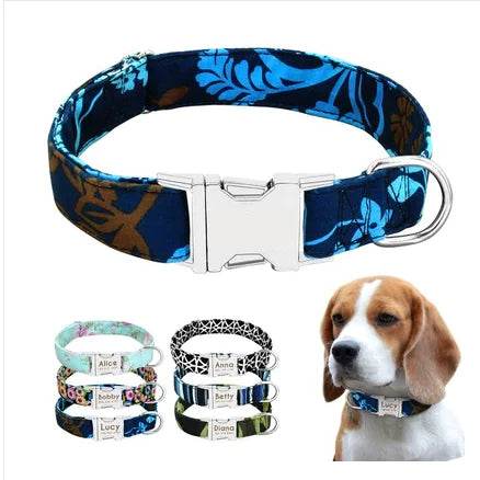 Personalized Nylon Dog Collar with Custom Name Engraving & Durable Metal Buckle