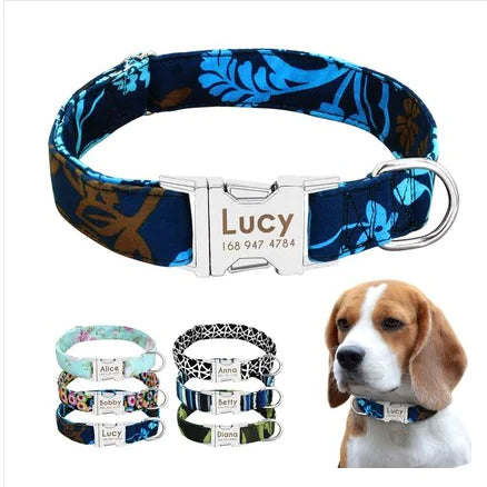 Personalized Nylon Dog Collar with Custom Name Engraving & Durable Metal Buckle