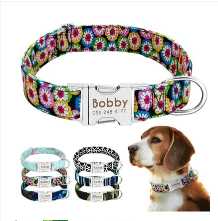 Personalized Nylon Dog Collar with Custom Name Engraving & Durable Metal Buckle