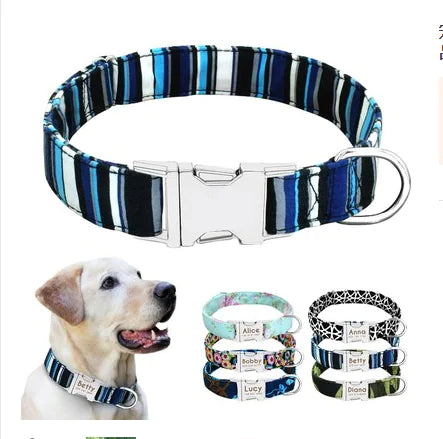 Personalized Nylon Dog Collar with Custom Name Engraving & Durable Metal Buckle
