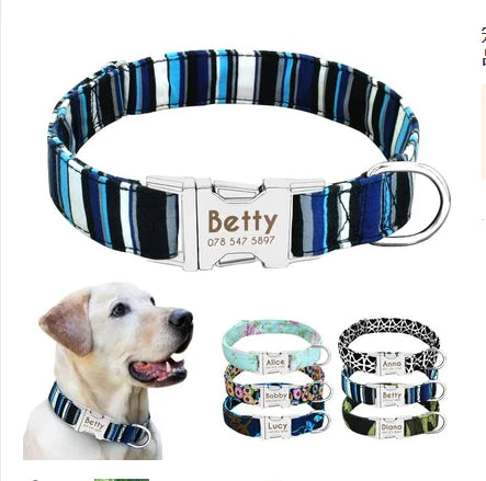 Personalized Nylon Dog Collar with Custom Name Engraving & Durable Metal Buckle