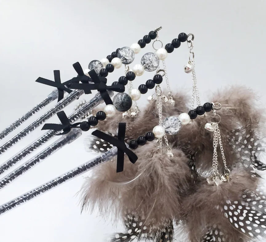 Cat Feather Teaser Wand – Interactive Feather Toy with Beads and Bell