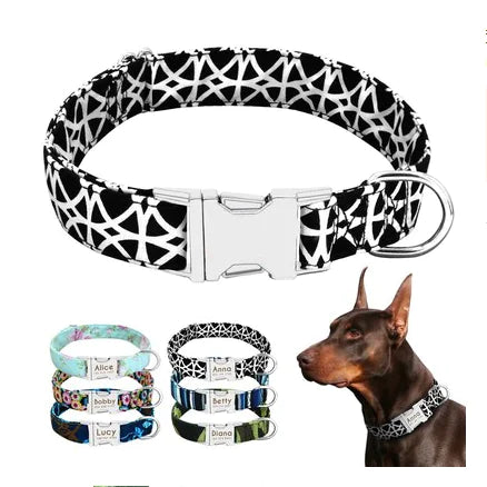 Personalized Nylon Dog Collar with Custom Name Engraving & Durable Metal Buckle