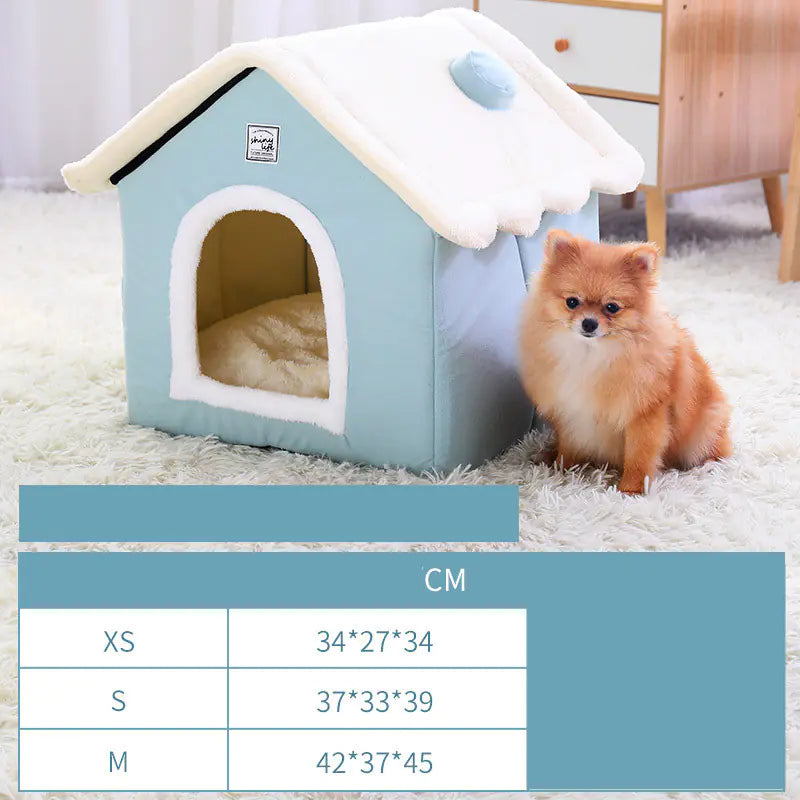 Soft Fabric Dog Kennel House – Cozy Indoor Pet Bed with Roof Design