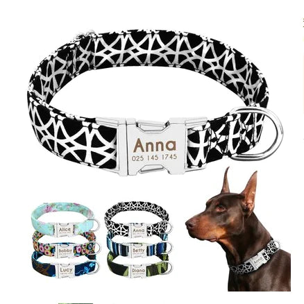 Personalized Nylon Dog Collar with Custom Name Engraving & Durable Metal Buckle