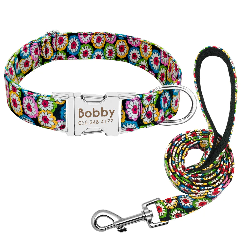 Personalized Nylon Dog Collar with Custom Name Engraving & Durable Metal Buckle