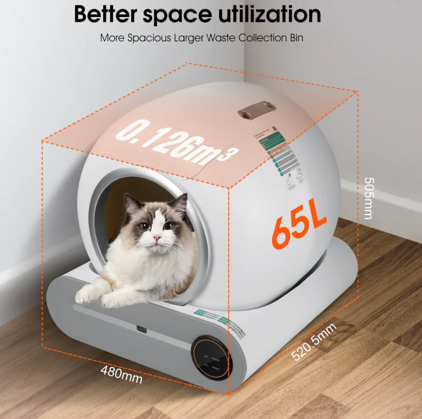 Smart Automatic Cat Litter Box with App Control – 65L Self-Cleaning Wi-Fi Pet Toilet
