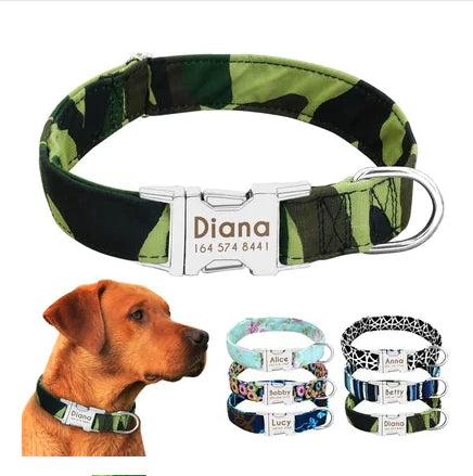 Personalized Nylon Dog Collar with Custom Name Engraving & Durable Metal Buckle